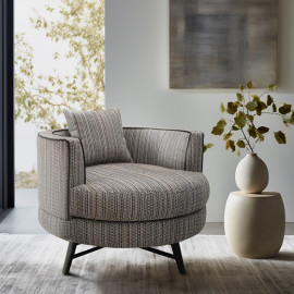 Striped Fabric Circular Swivel Accent Chair 